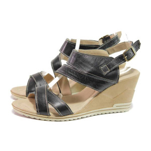 Черни дамски сандали, естествена кожа - елегантни обувки за пролетта и лятото N 100015895