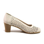 Бежови дамски обувки със среден ток, естествена кожа - всекидневни обувки за пролетта и лятото N 100015952