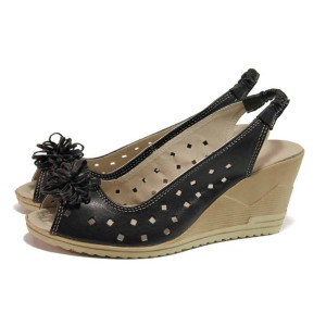 Черни дамски сандали, естествена кожа - ежедневни обувки за пролетта и лятото N 100015865