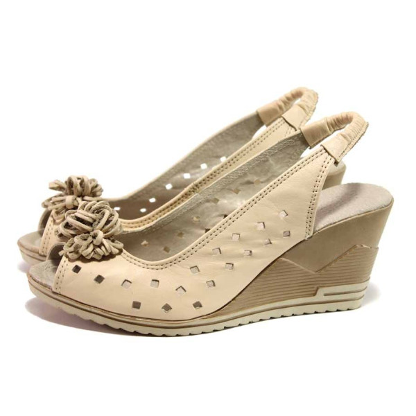 Бежови анатомични дамски сандали, естествена кожа - ежедневни обувки за пролетта и лятото N 100015862