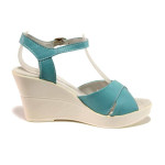 Сини дамски сандали, естествена кожа - елегантни обувки за пролетта и лятото N 100015897