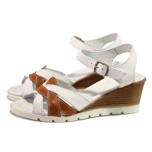 Бели анатомични дамски сандали, естествена кожа - елегантни обувки за пролетта и лятото N 100015898