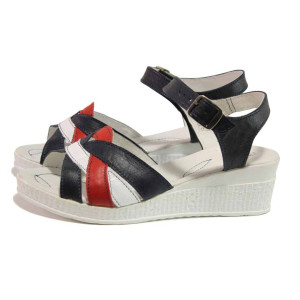 Тъмносини дамски сандали, естествена кожа - ежедневни обувки за пролетта и лятото N 100015882