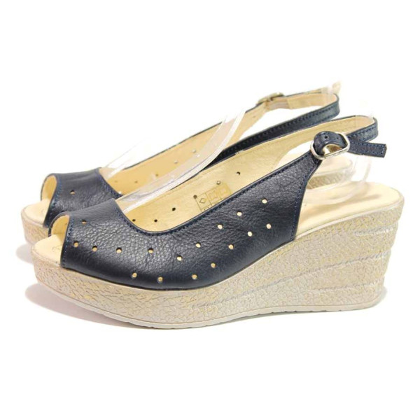 Тъмносини анатомични дамски сандали, естествена кожа - ежедневни обувки за пролетта и лятото N 100015873
