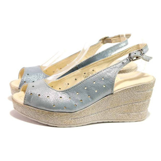 Светлосини анатомични дамски сандали, естествена кожа - ежедневни обувки за пролетта и лятото N 100015872