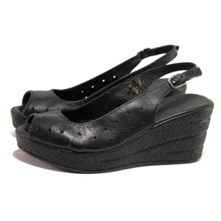 Черни дамски сандали, естествена кожа - ежедневни обувки за пролетта и лятото N 100015871