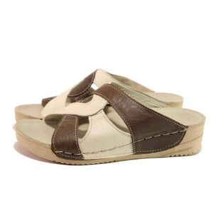 Бежови дамски чехли, естествена кожа - ежедневни обувки за пролетта и лятото N 100015869