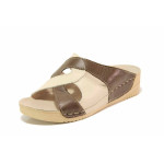 Бежови дамски чехли, естествена кожа - ежедневни обувки за пролетта и лятото N 100015869