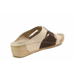 Бежови дамски чехли, естествена кожа - ежедневни обувки за пролетта и лятото N 100015869