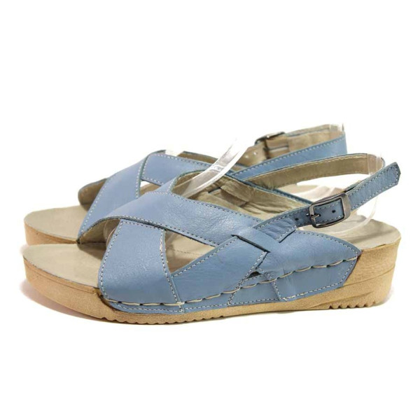 Сини анатомични дамски сандали, естествена кожа - ежедневни обувки за пролетта и лятото N 100015857
