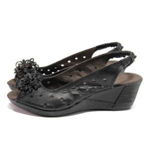 Черни анатомични дамски сандали, естествена кожа - ежедневни обувки за пролетта и лятото N 100015867