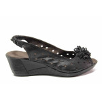 Черни анатомични дамски сандали, естествена кожа - ежедневни обувки за пролетта и лятото N 100015867