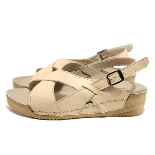 Бежови анатомични дамски сандали, естествена кожа - ежедневни обувки за пролетта и лятото N 100015856