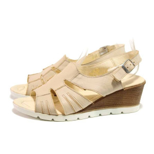 Бежови анатомични дамски сандали, естествена кожа - елегантни обувки за пролетта и лятото N 100015900