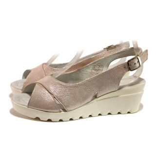 Розови дамски сандали, естествена кожа - ежедневни обувки за пролетта и лятото N 100015861