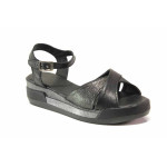 Черни анатомични дамски сандали, естествена кожа - ежедневни обувки за пролетта и лятото N 100015852