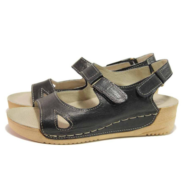Черни анатомични дамски сандали, естествена кожа - ежедневни обувки за пролетта и лятото N 100015854
