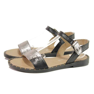 Анатомични черни дамски сандали, естествена кожа - ежедневни обувки за пролетта и лятото N 100015848