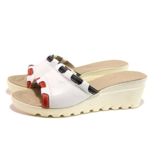 Бели дамски чехли, естествена кожа - ежедневни обувки за пролетта и лятото N 100015840