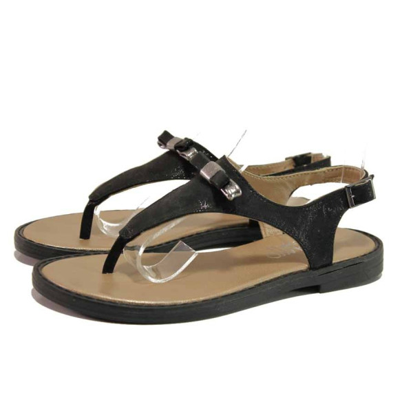 анатомични черни дамски сандали, естествена кожа - ежедневни обувки за пролетта и лятото N 100015847