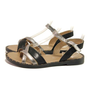 анатомични черни дамски сандали, естествена кожа - ежедневни обувки за пролетта и лятото N 100015843