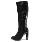 Черни дамски ботуши, естествен велур с лачена кожа - елегантни обувки за есента и зимата N 100015884