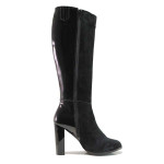 Черни дамски ботуши, естествен велур с лачена кожа - елегантни обувки за есента и зимата N 100015884