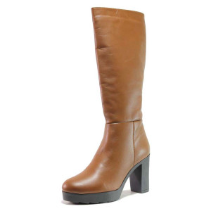 Кафяви дамски ботуши, естествена кожа - елегантни обувки за есента и зимата N 100015886