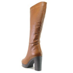Кафяви дамски ботуши, естествена кожа - елегантни обувки за есента и зимата N 100015886