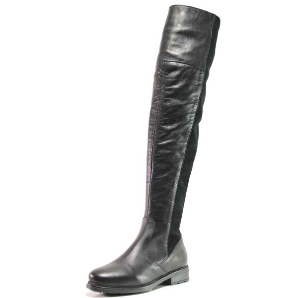 Черни дамски ботуши, естествена кожа - всекидневни обувки за есента и зимата N 100015890