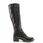 Черни дамски ботуши, естествена кожа с крокодилска шарка - ежедневни обувки за есента и зимата N 100015891