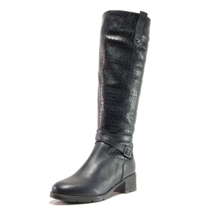 Сини дамски ботуши, естествена кожа с крокодилска шарка - всекидневни обувки за есента и зимата N 100015893