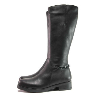 Черни дамски ботуши, естествена кожа - ежедневни обувки за есента и зимата N 100016211