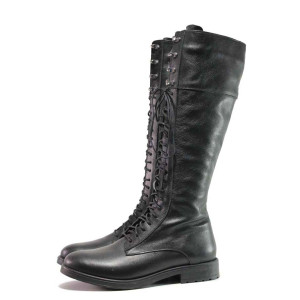 Черни дамски ботуши, естествена кожа - всекидневни обувки за есента и зимата N 100016212