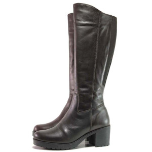 Кафяви дамски ботуши, естествена кожа - ежедневни обувки за есента и зимата N 100016213