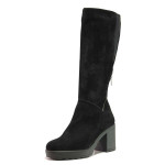 Черни дамски ботуши, естествен велур - ежедневни обувки за есента и зимата N 100015889