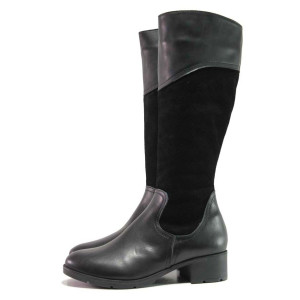 Черни дамски ботуши, естествена кожа и естествена велурена кожа - ежедневни обувки за есента и зимата N 100016315