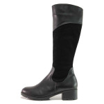 Черни дамски ботуши, естествена кожа и естествена велурена кожа - ежедневни обувки за есента и зимата N 100016315