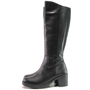 Черни дамски ботуши, естествена кожа - всекидневни обувки за есента и зимата N 100016214