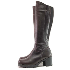 Винени дамски ботуши, естествена кожа - всекидневни обувки за есента и зимата N 100016215