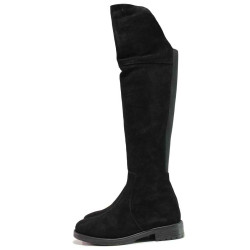 Черни анатомични дамски ботуши, естествен велур - всекидневни обувки за есента и зимата N 100016316