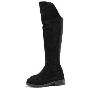 Черни анатомични дамски ботуши, естествен велур - всекидневни обувки за есента и зимата N 100016316