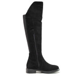 Черни анатомични дамски ботуши, естествен велур - всекидневни обувки за есента и зимата N 100016316