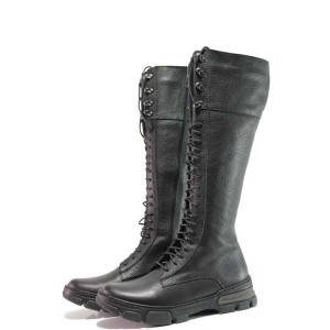 Черни дамски ботуши, естествена кожа - всекидневни обувки за есента и зимата N 100016323