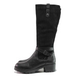 Черни дамски ботуши, естествена кожа и естествена велурена кожа - ежедневни обувки за есента и зимата N 100016324