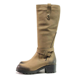 Бежови дамски ботуши, естествена кожа - всекидневни обувки за есента и зимата N 100016325