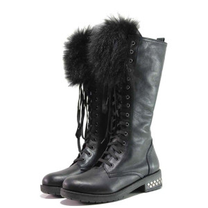 Черни дамски ботуши, естествена кожа - всекидневни обувки за есента и зимата N 100016326