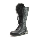 Черни дамски ботуши, естествена кожа - всекидневни обувки за есента и зимата N 100016326
