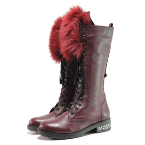 Винени анатомични дамски ботуши, естествена кожа - всекидневни обувки за есента и зимата N 100016327