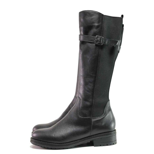 Черни дамски ботуши, естествена кожа - всекидневни обувки за есента и зимата N 100016334